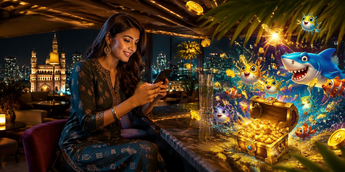 Fisherman playing a fishing-themed gambling game in Indian attire